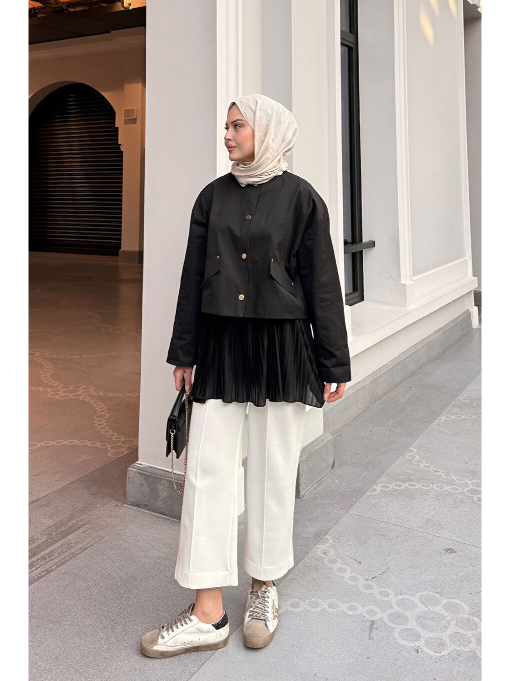 Kadın Beli Lastikli Piliseli İçlik Etek Siyah-3