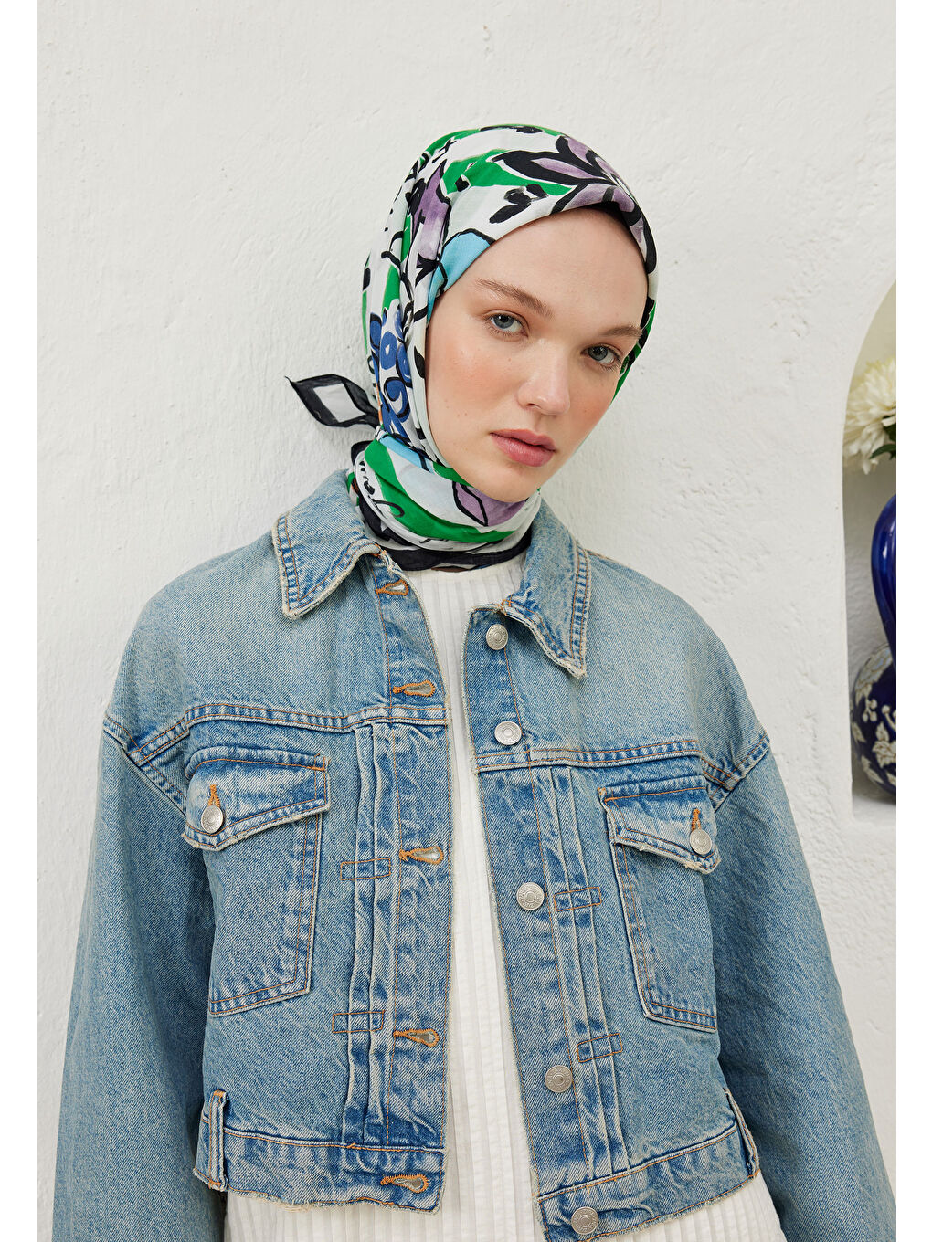 Lemonade Desen Pamuk Vual Eşarp Yeşil-2