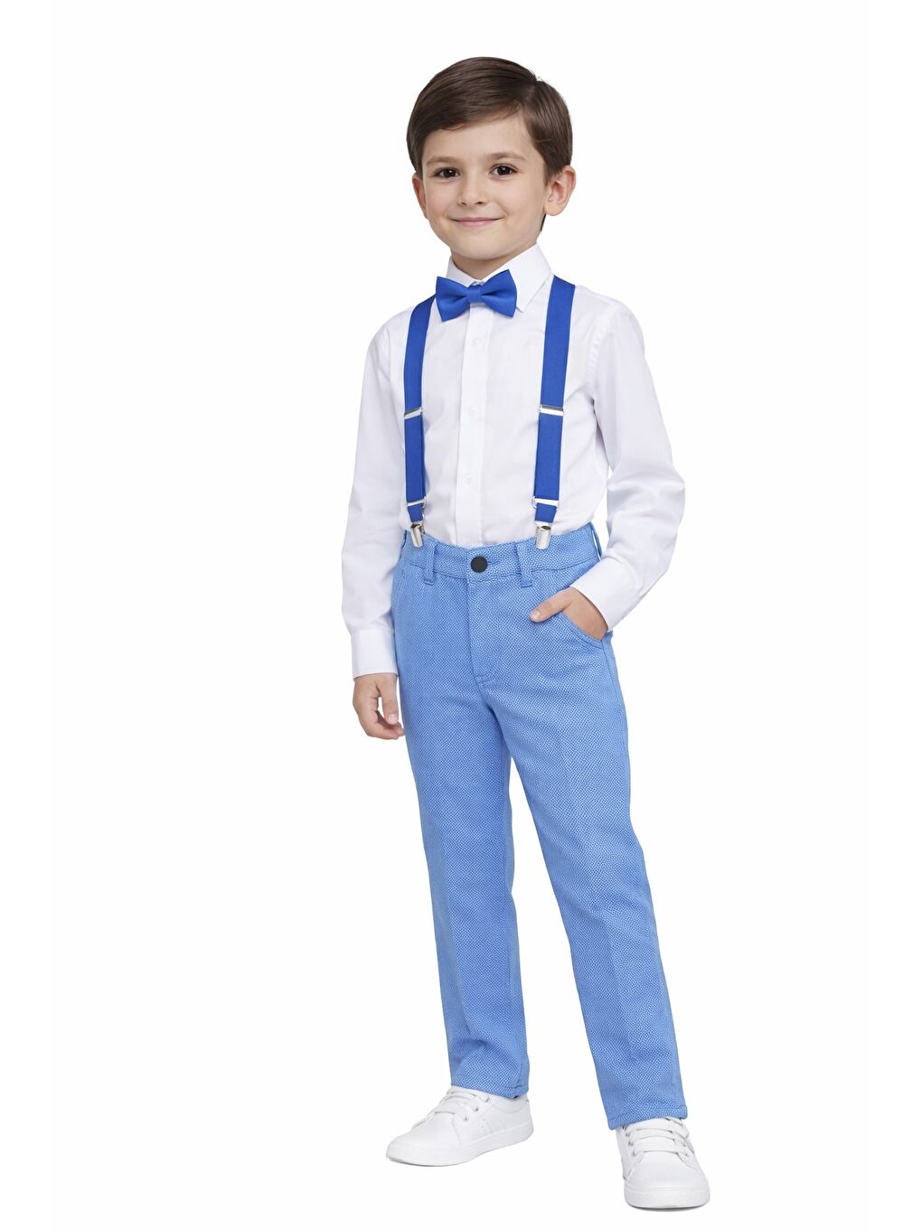 Mavi Erkek Çocuk Askı Papyon Bayram Kombini M00805-3