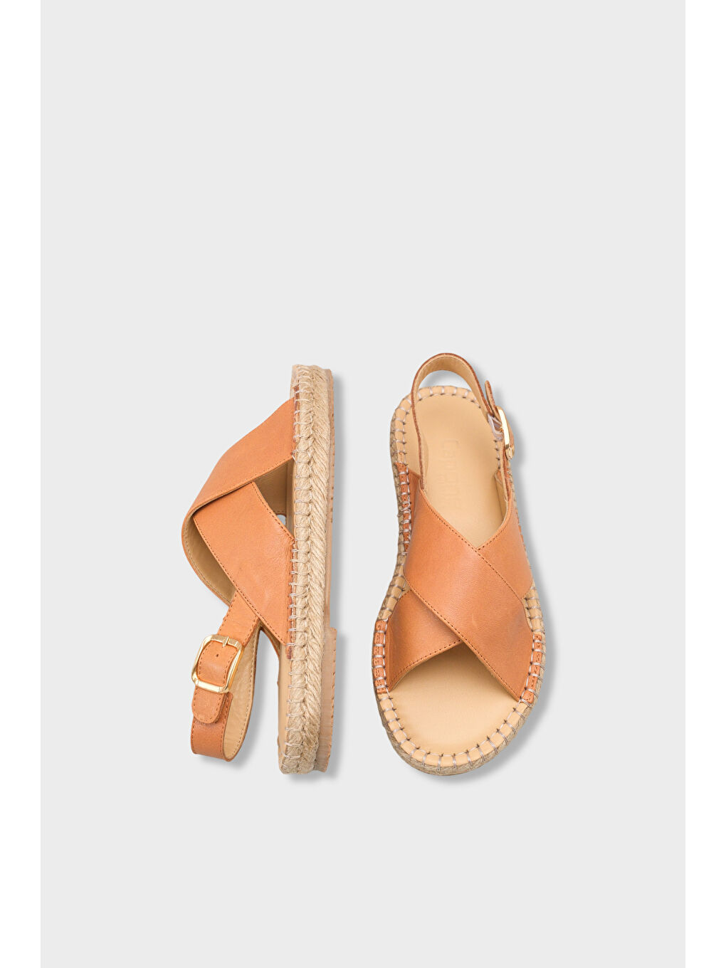 Kahverengi Lilian Hakiki Deri Espadril Tabanlı Kadın Sandalet-4