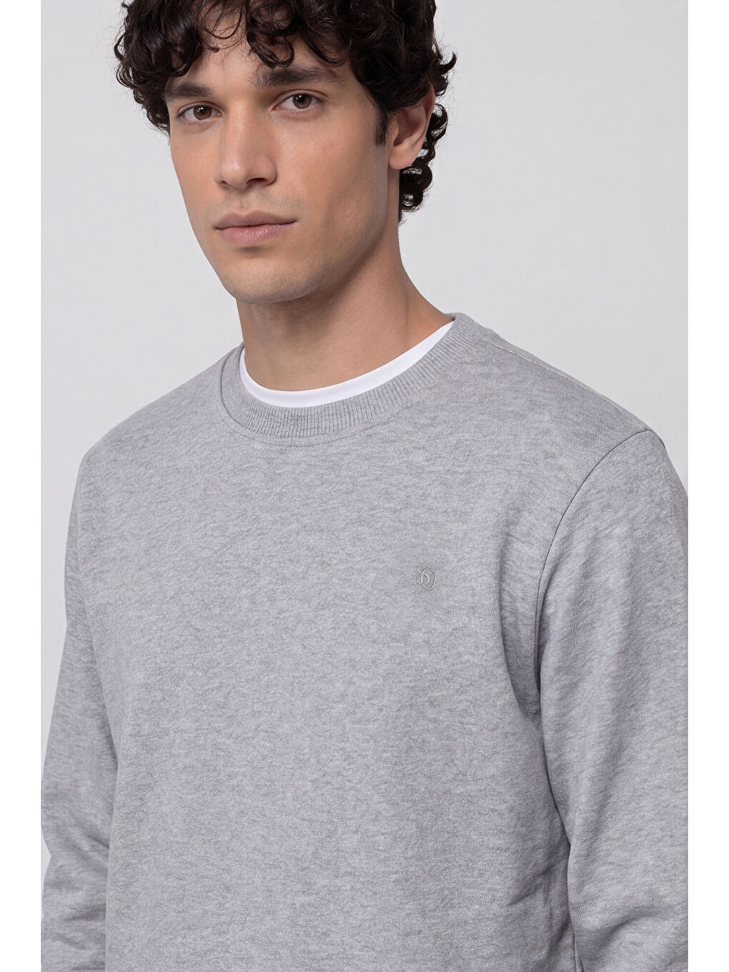 Unisex Gri Normal Kesim Regular Fit %100 Pamuk Bisiklet Yaka Sweatshirt-3