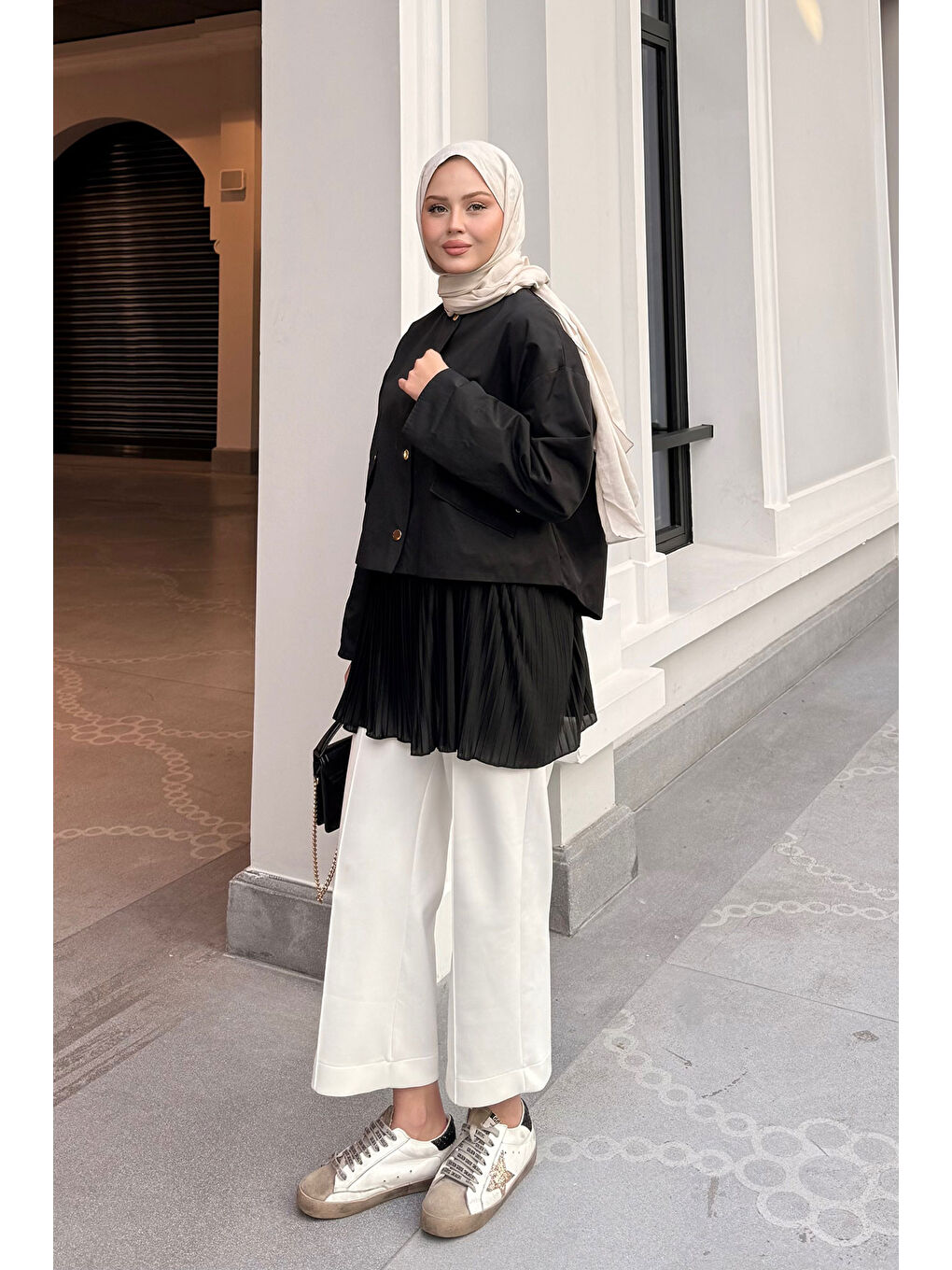 Kadın Beli Lastikli Piliseli İçlik Etek Siyah-4