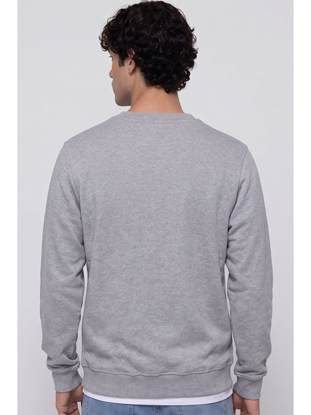 Unisex Gri Normal Kesim Regular Fit %100 Pamuk Bisiklet Yaka Sweatshirt-4
