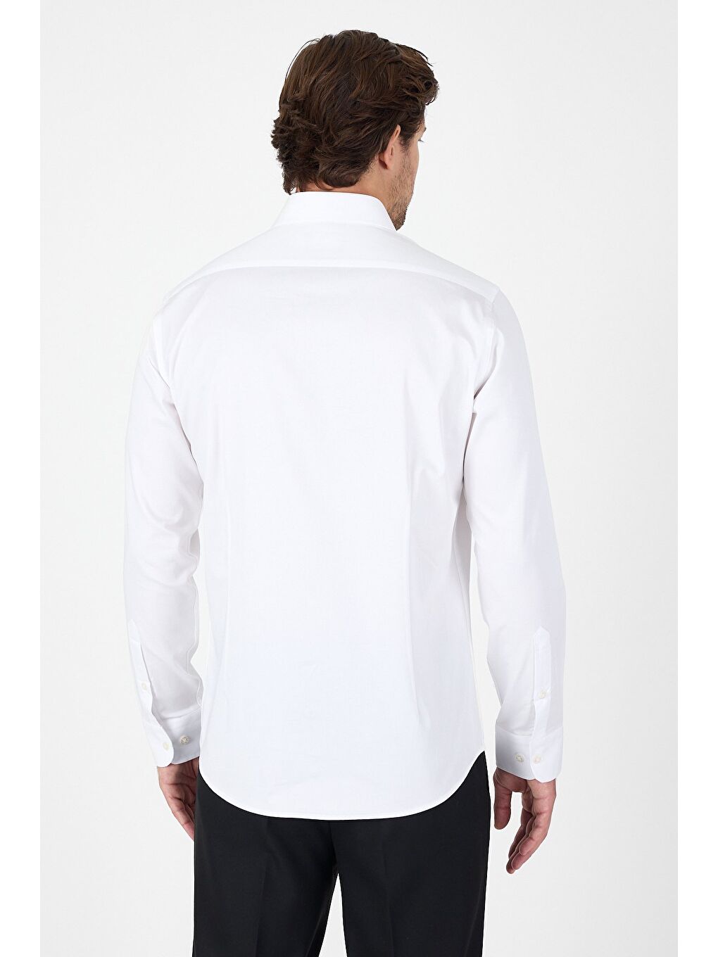 Beyaz Uzun Kol Sert Yaka Cepsiz Slim Fit %100 Pamuk Büyük Beden Gömlek 1004250266