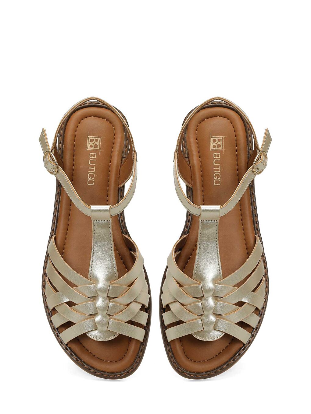 Sarı 26S-378 6FX Altın Kadın Düz Sandalet-3