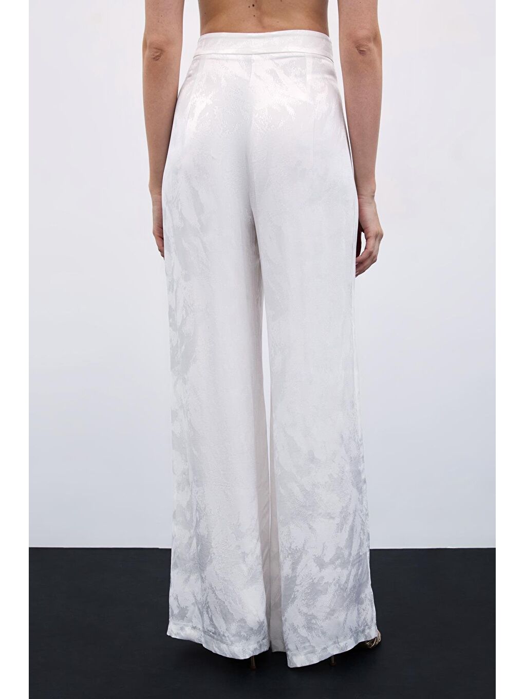 Jakarlı Bol Paça Pantolon - Ekru-2
