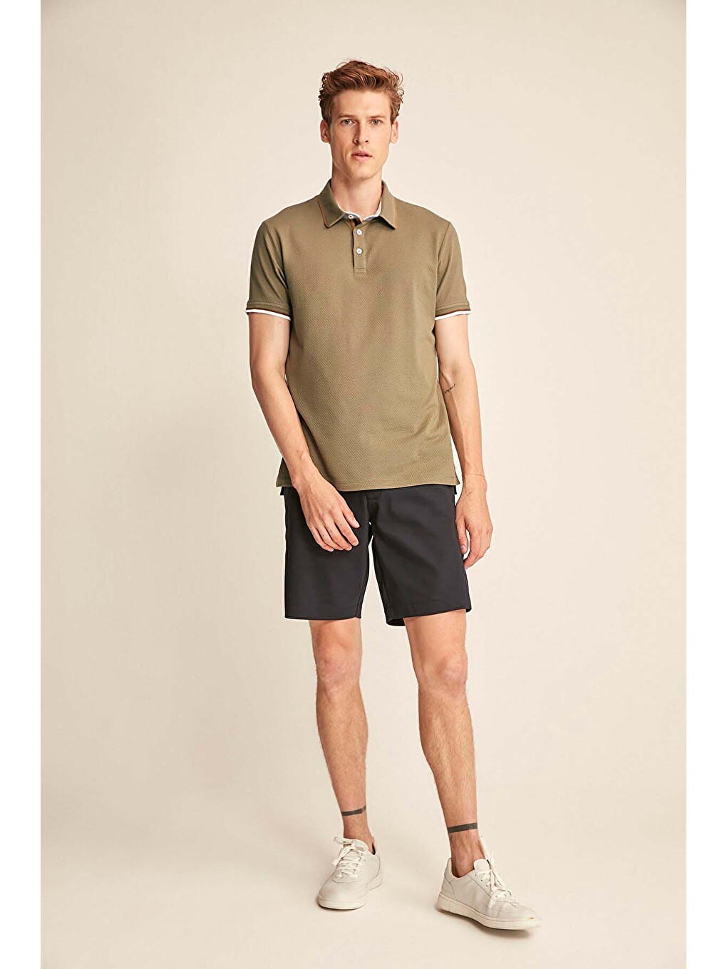 Erkek Slim Fit Haki Polo Yaka T-shirt-1