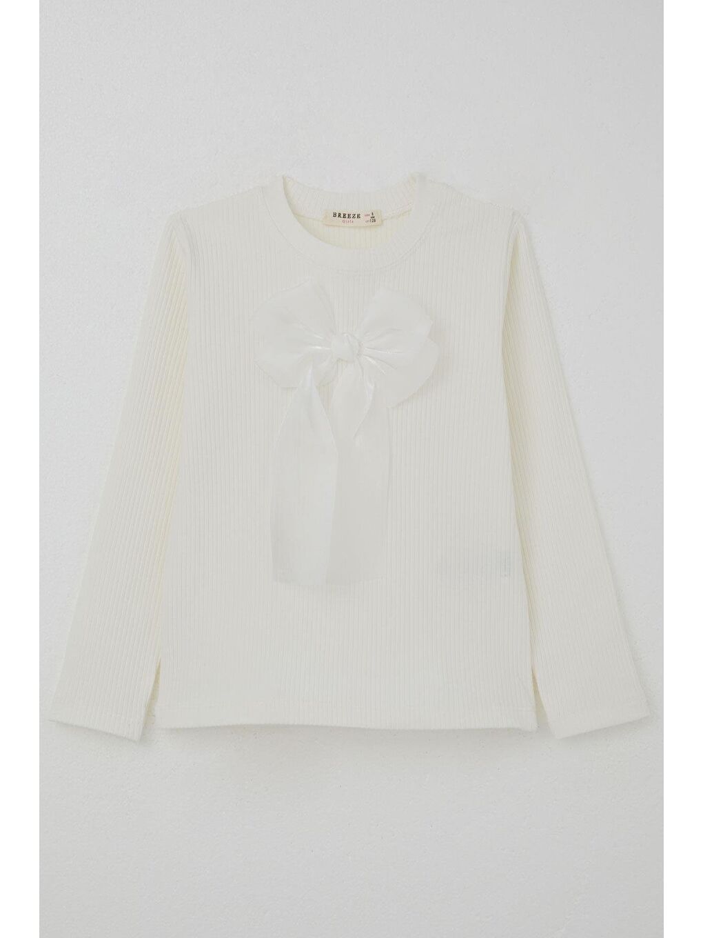Kız Çocuk Uzun Kollu Tişört Fiyonk Aksesuarlı Ekru (8-12 Yaş)-1