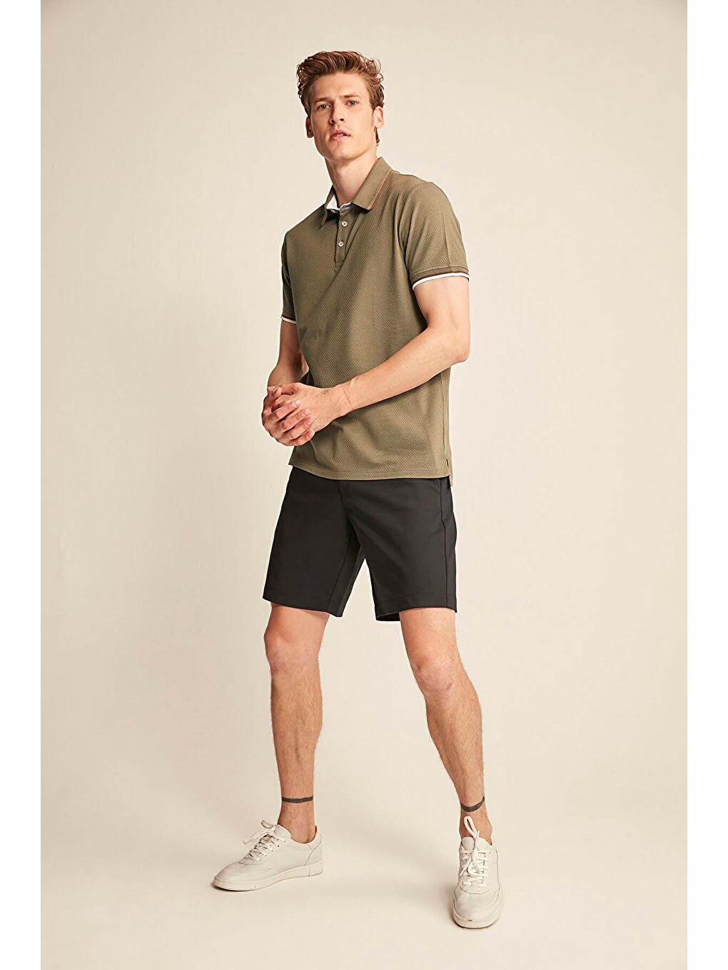 Erkek Slim Fit Haki Polo Yaka T-shirt-2