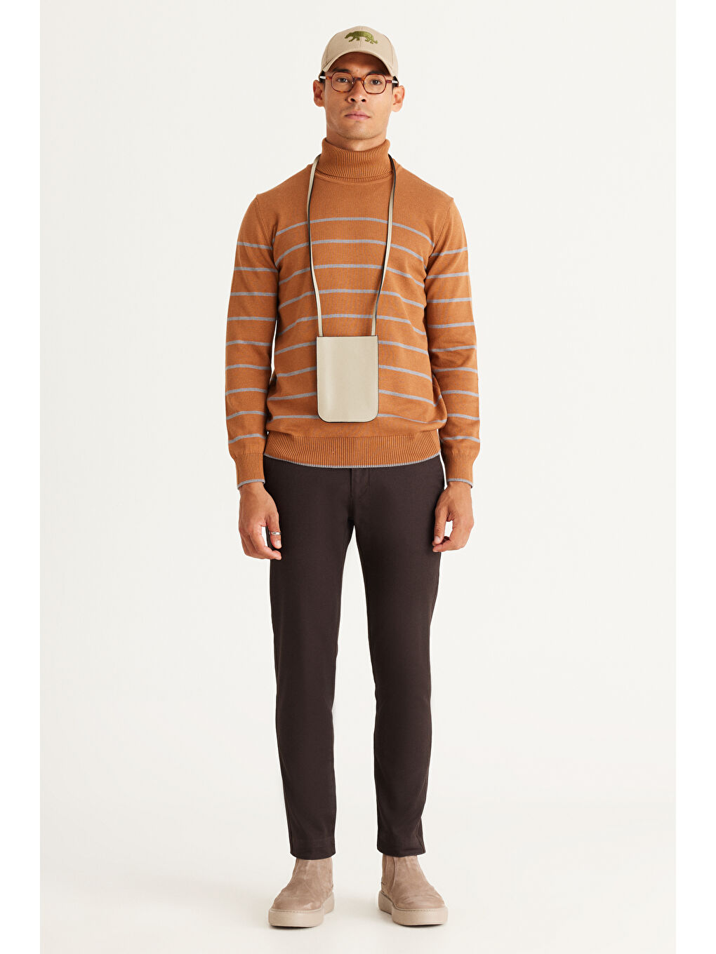 Erkek Kahverengi Slim Fit Dar Kesim Pamuklu Esnek Rahat Armürlü Pantolon-3