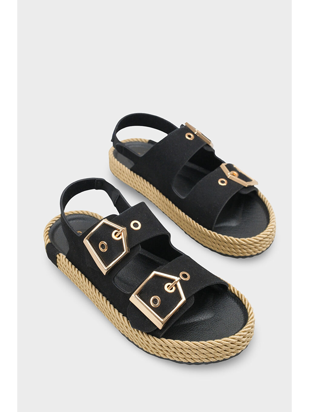 Siyah Faith Metal Tokalı Konfor Kadın Sandalet-1