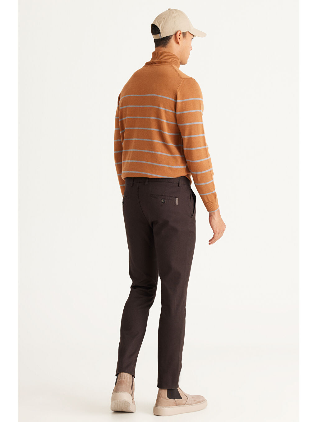 Erkek Kahverengi Slim Fit Dar Kesim Pamuklu Esnek Rahat Armürlü Pantolon-4