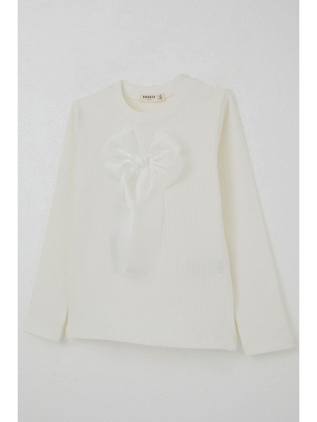 Kız Çocuk Uzun Kollu Tişört Fiyonk Aksesuarlı Ekru (8-12 Yaş)-3