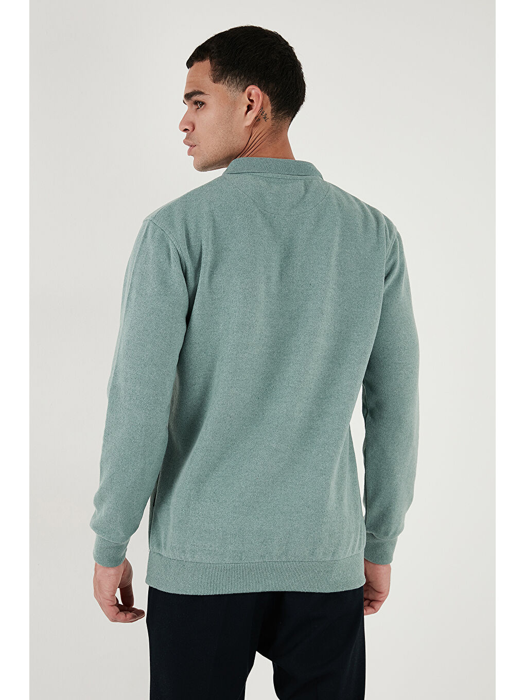 Yeşil Pamuk Karışımlı Regular Fit Polo Yaka Erkek Kazak 456223-5