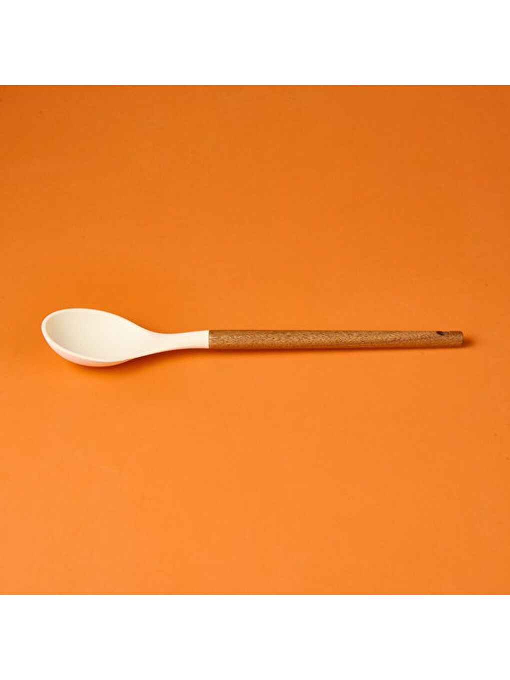Ekru Ahşap Saplı Silikon Kaşık - Krem / Kahverengi-1
