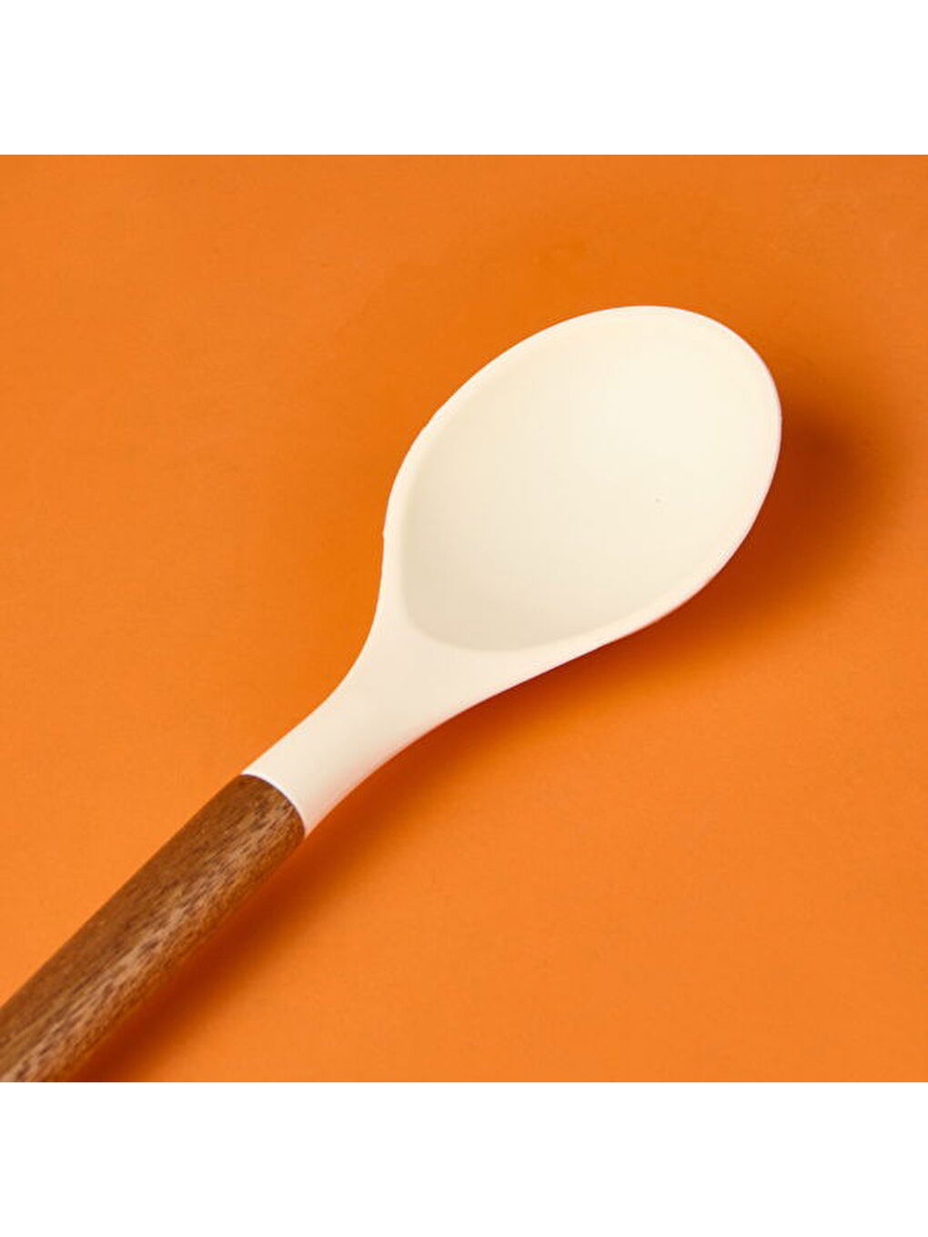 Ekru Ahşap Saplı Silikon Kaşık - Krem / Kahverengi-2