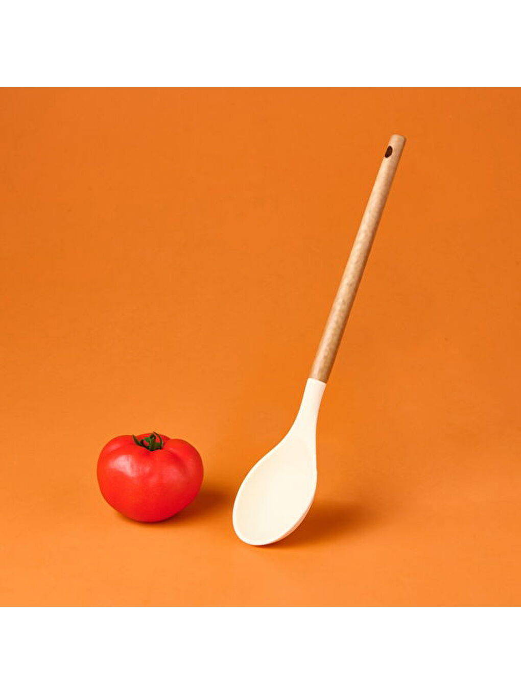 Ekru Ahşap Saplı Silikon Kaşık - Krem / Kahverengi-3