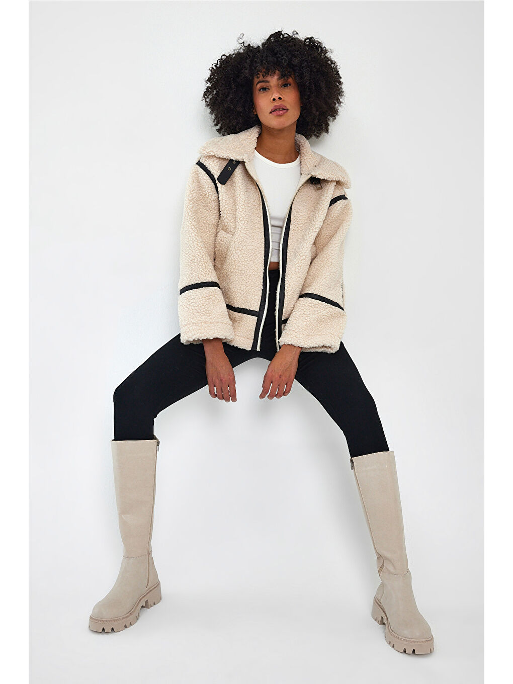 Bej Kadın Nude Cilt Rahat Kalıp Yüksek Taban Fermuarlı Çizme-3