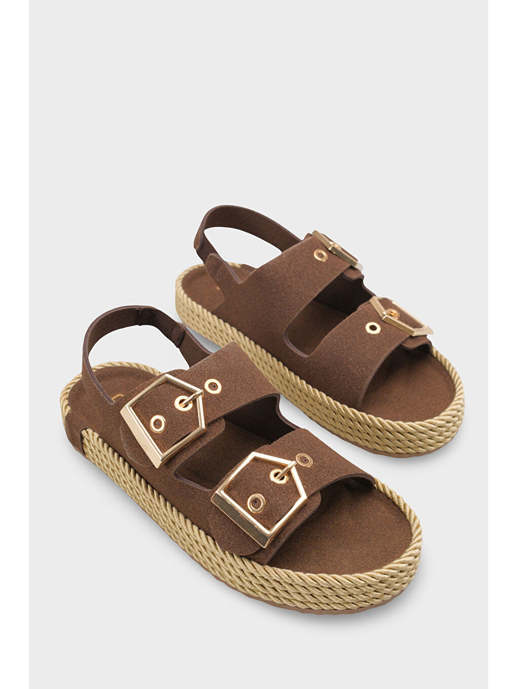 Kahverengi Faith Metal Tokalı Konfor Kadın Sandalet-1