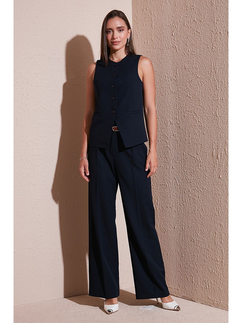 Lacivert Wide Leg Yüksek Bel Geniş Paça Palazzo Pantolon 65271262