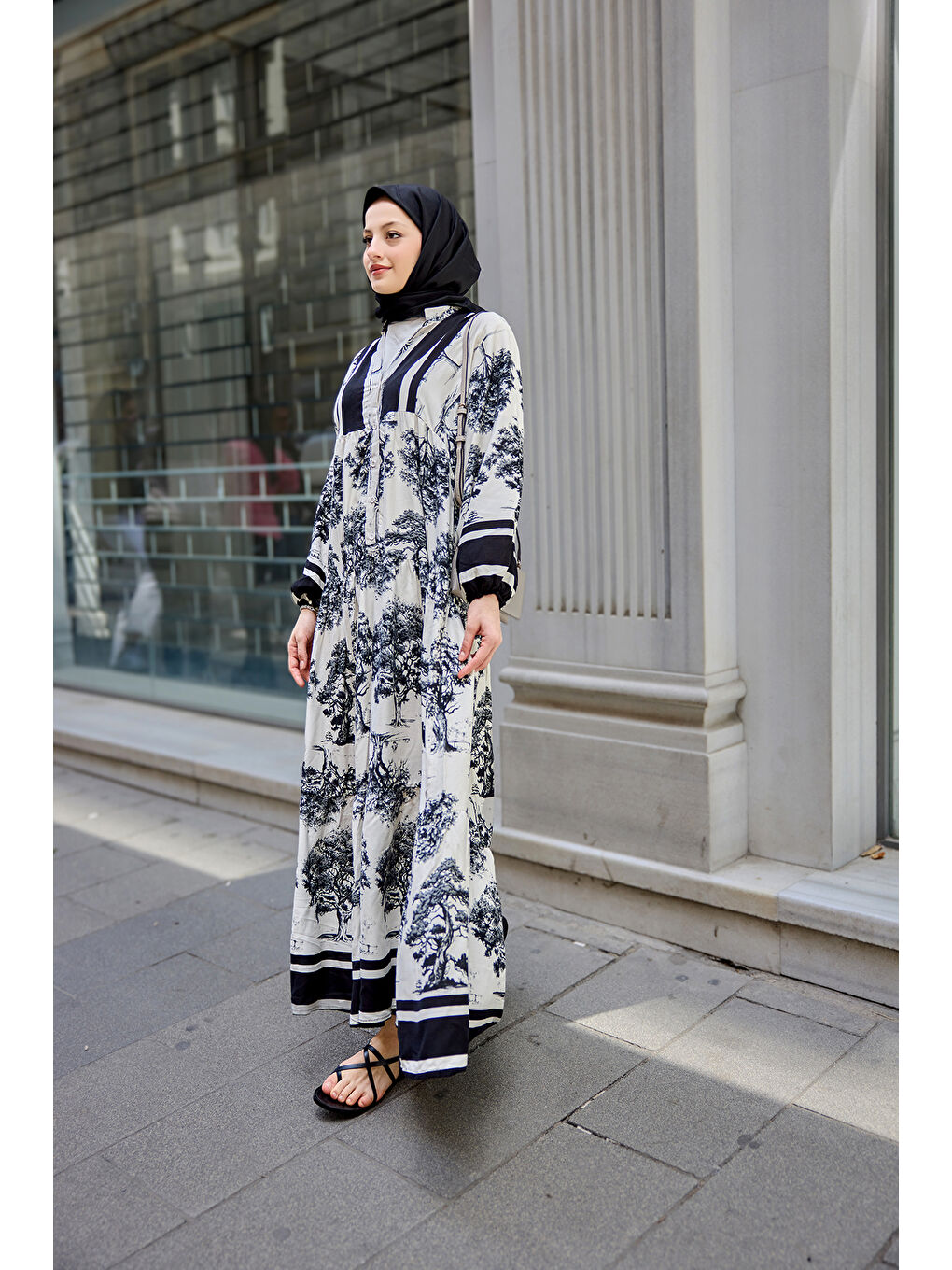 Kadın Ağaç Desenli Elbise Siyah-2