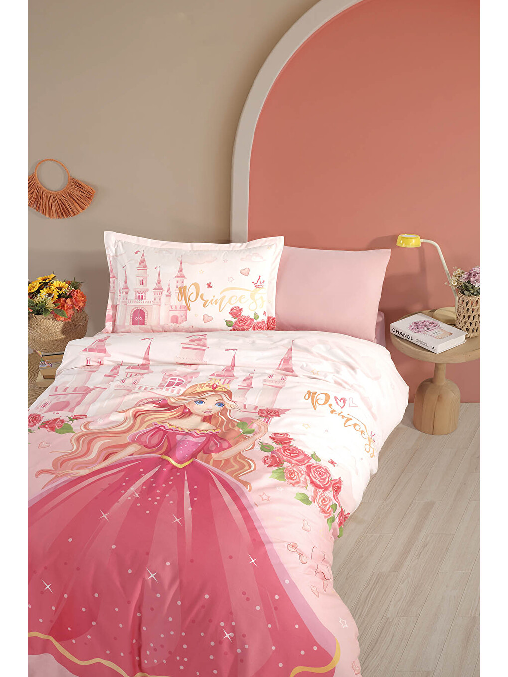 Pembe %100 Pamuk Nevresim Takımı Tek Kişilik Princess V1-1