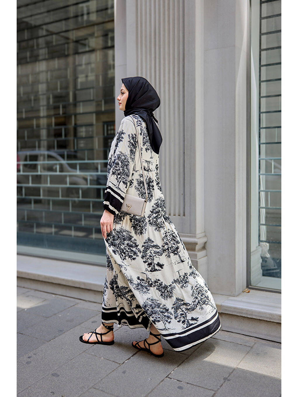 Kadın Ağaç Desenli Elbise Siyah-4