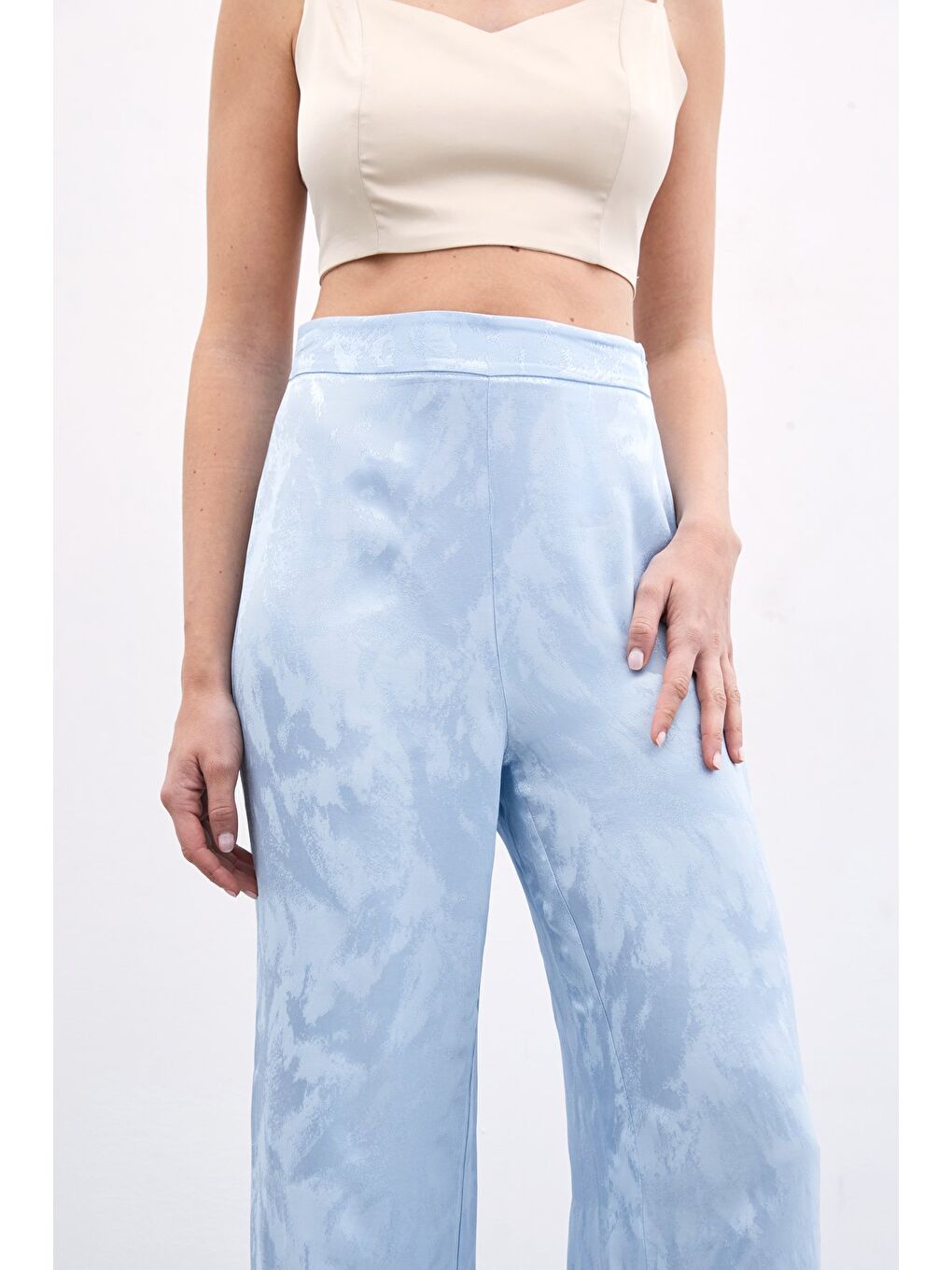 Jakarlı Bol Paça Pantolon - Bebe Mavi-4