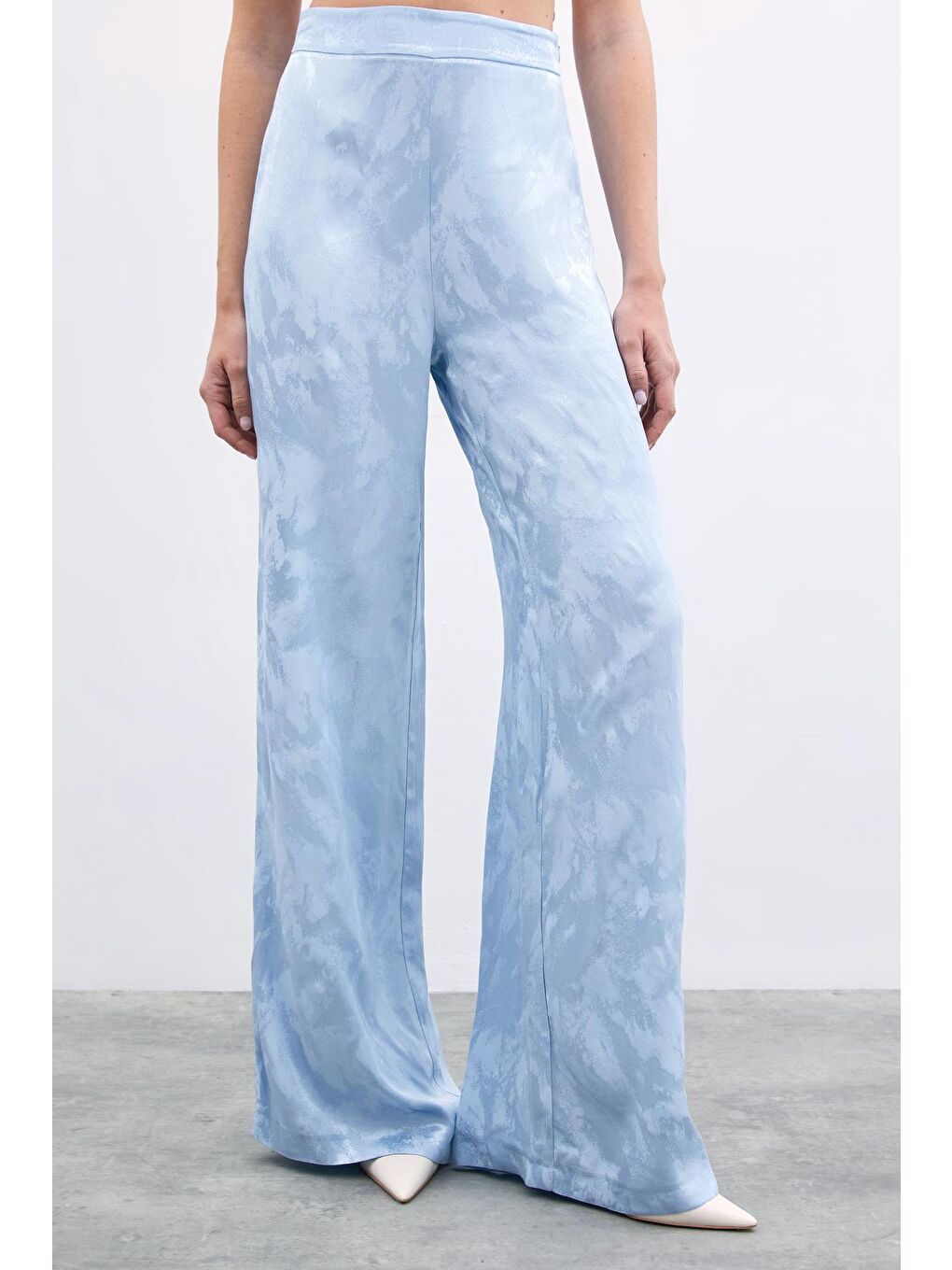 Jakarlı Bol Paça Pantolon - Bebe Mavi-5