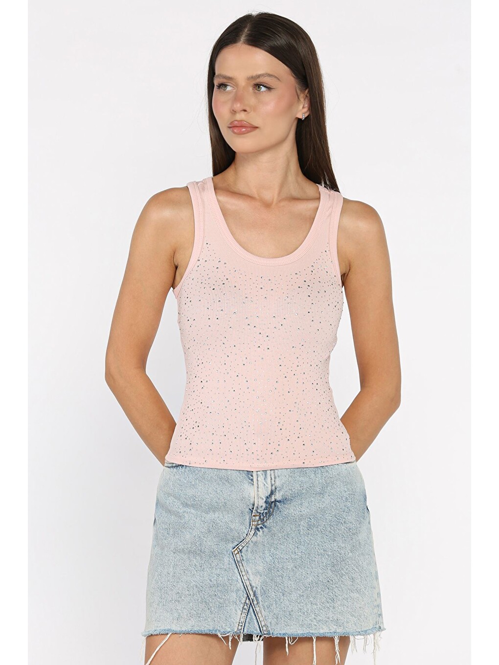 Pembe Ön Taşlı Kaşkorse Bluz-1