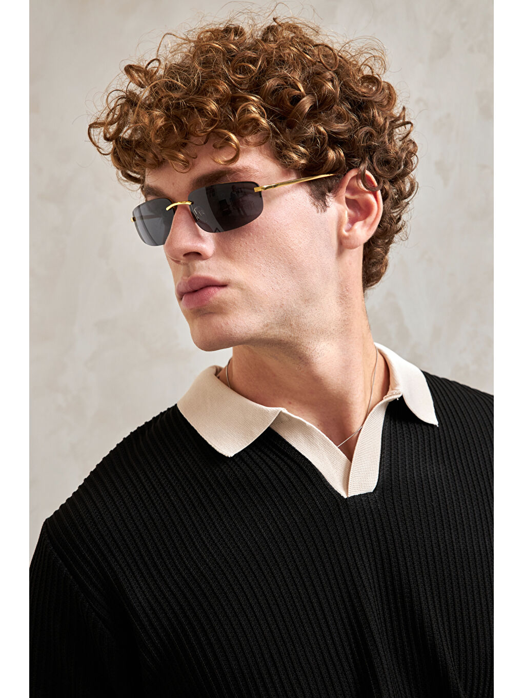 Siyah Erkek Polo Yaka Nopeli Oversize Triko Kazak-3