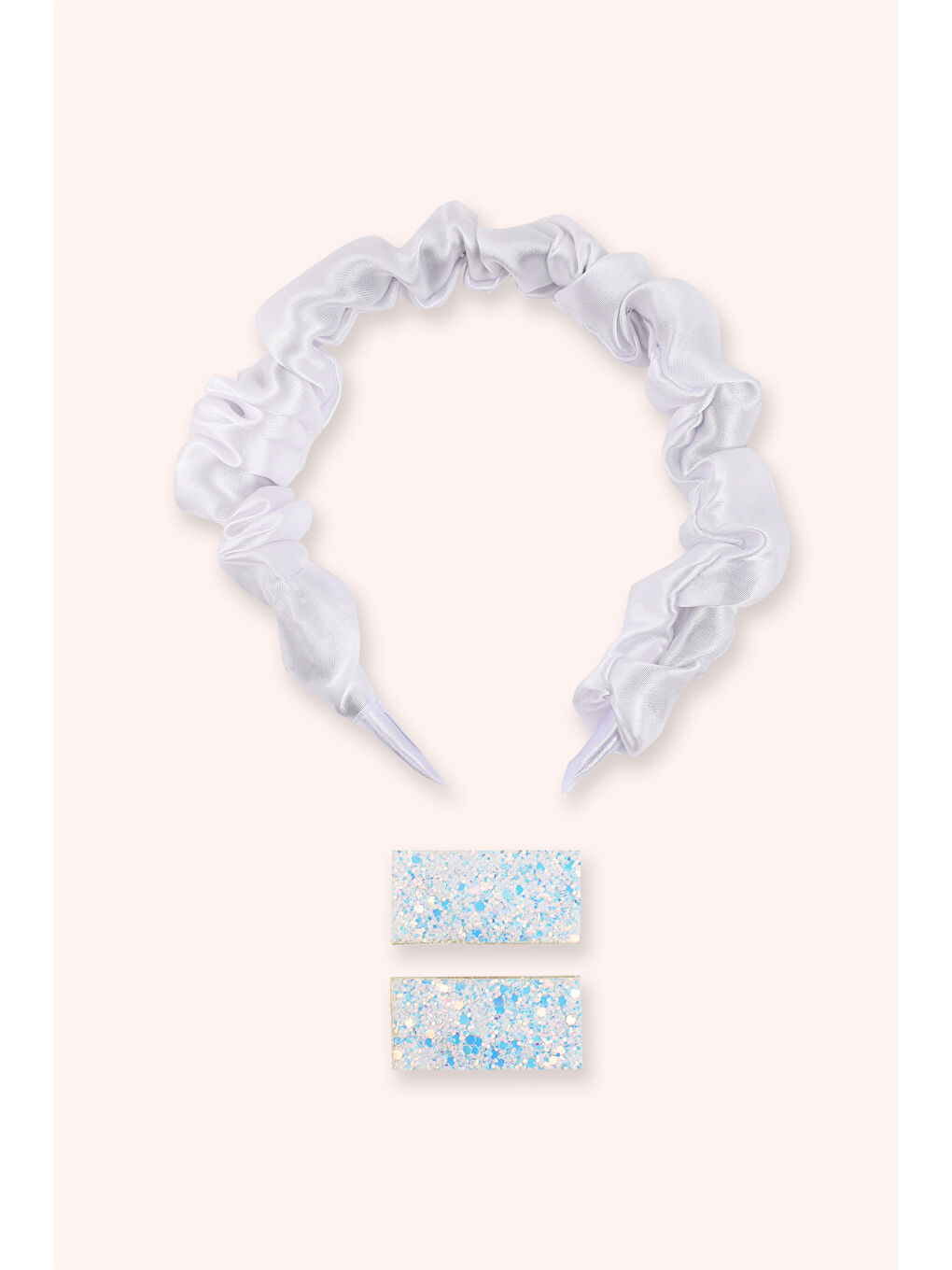 Kız Çocuk Glitter Tokalı Beyaz Taç Seti