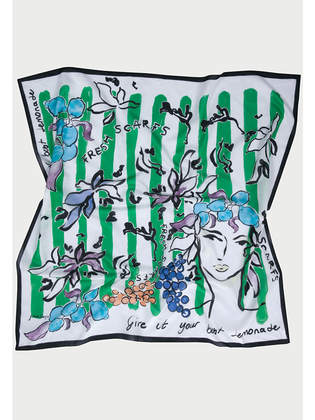 Lemonade Desen Pamuk Vual Eşarp Yeşil-4