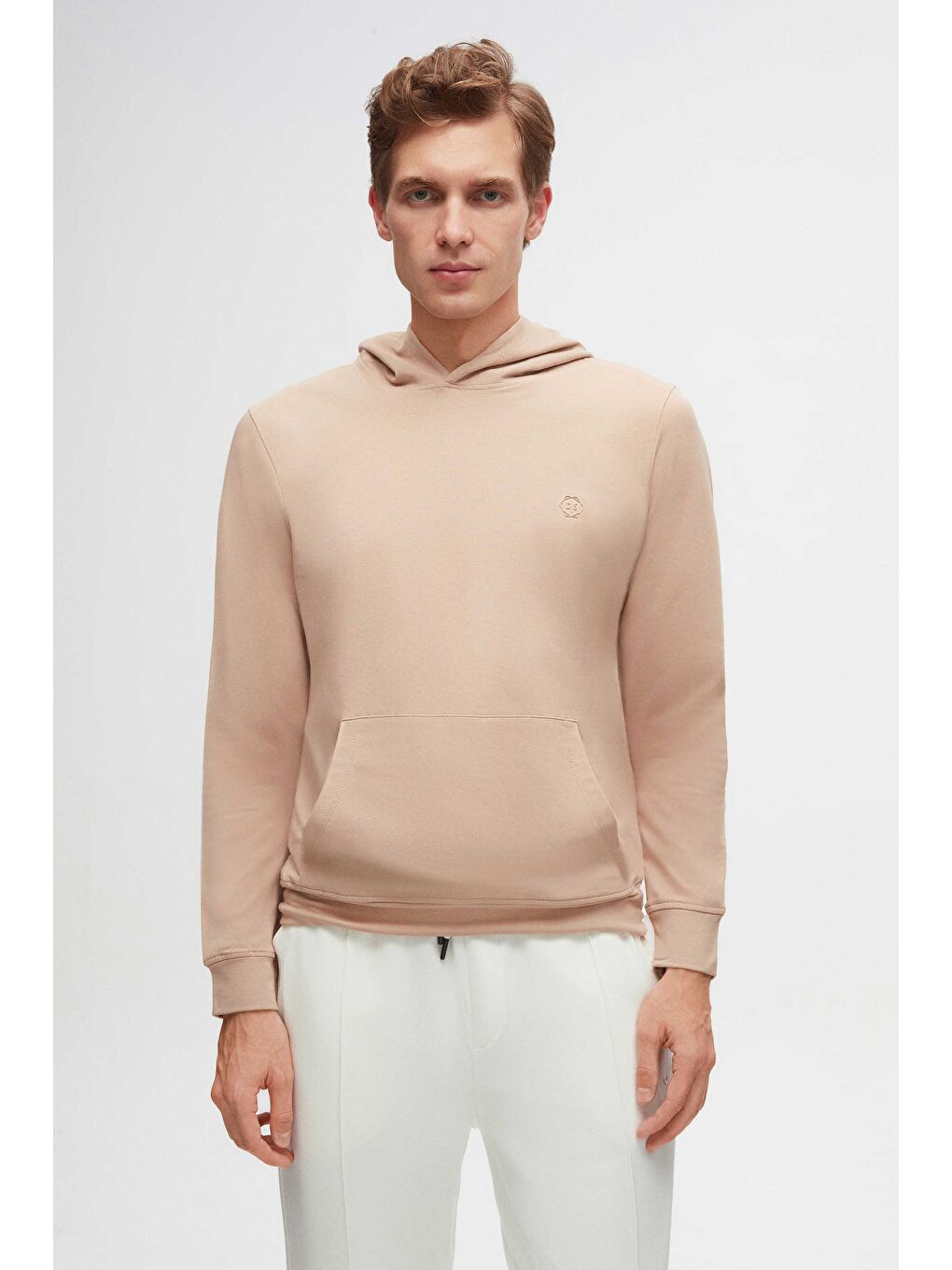 Relaxed Fit Bej Pamuklu Logo Baskılı Sweatshirt