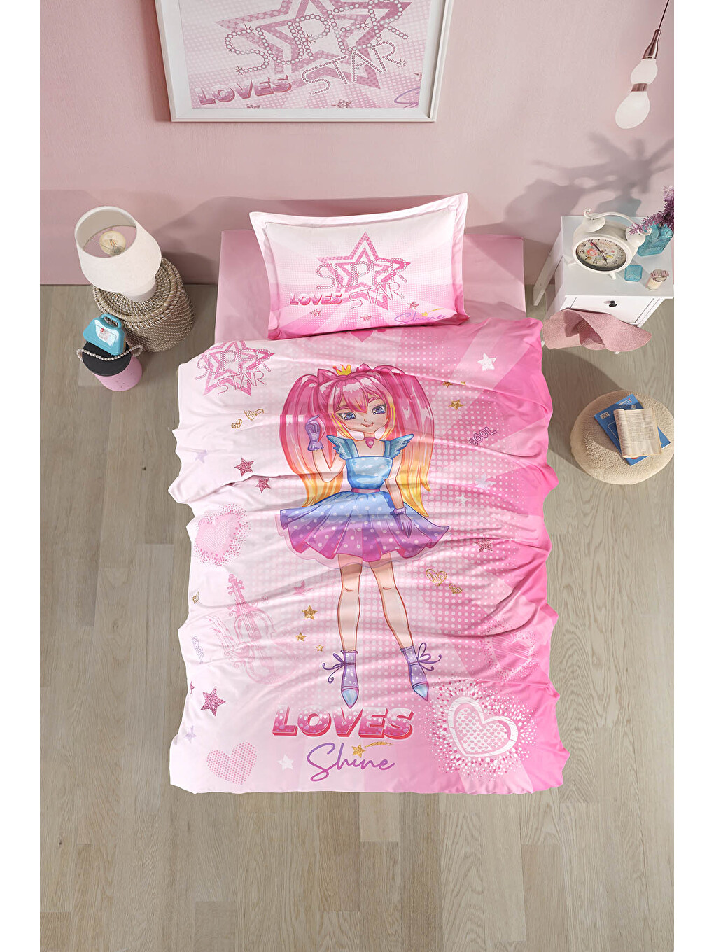 Pembe %100 Pamuk Nevresim Takımı Tek Kişilik Shine V1-2