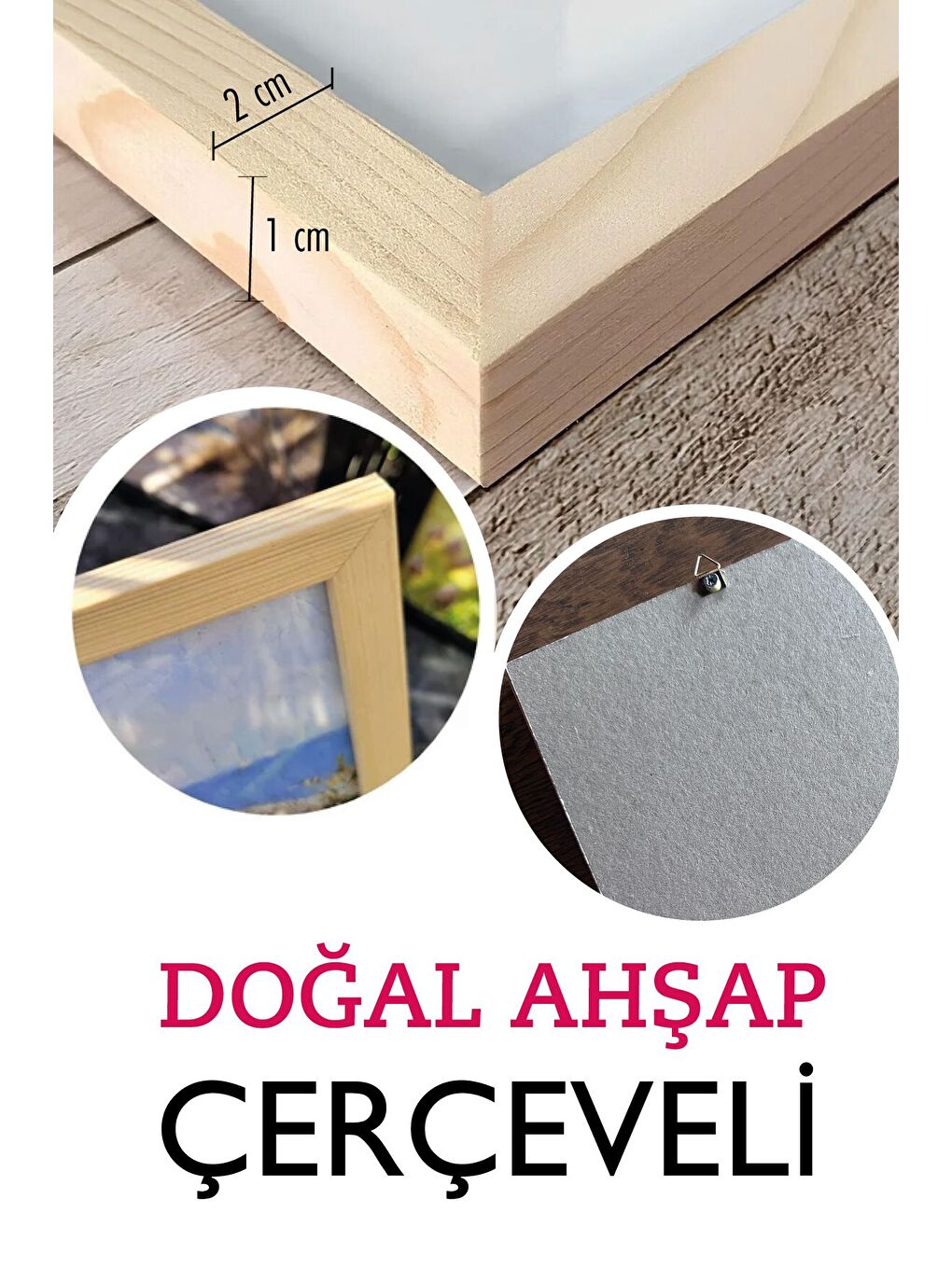 Beyaz Gerçek Ahşap Çerçeveli 3 Parça 3D Poster Tablo Seti 20x30 cm - Set 23-3
