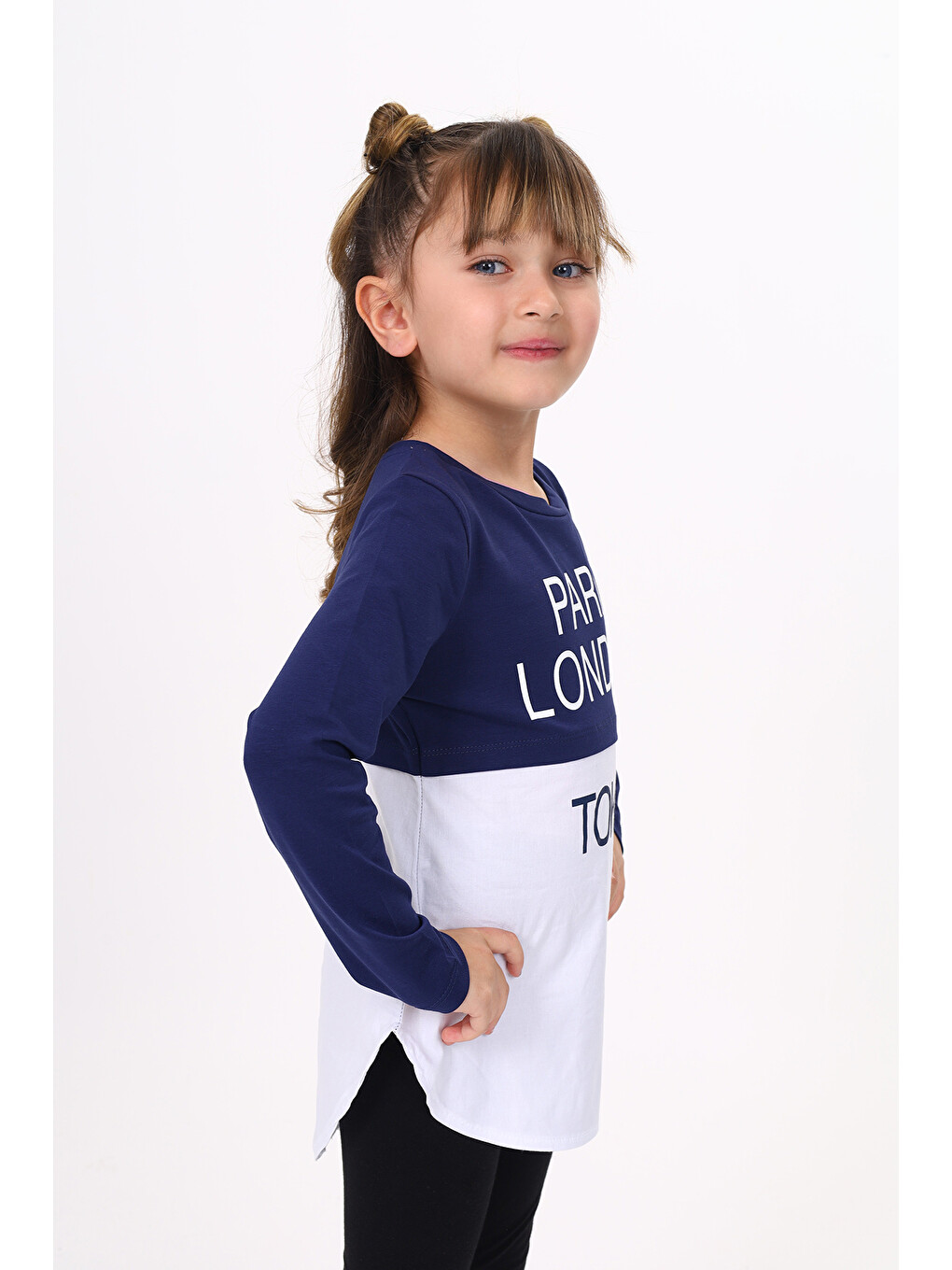 Lacivert Kız Çocuk Paris London Baskılı T-Shirt-2