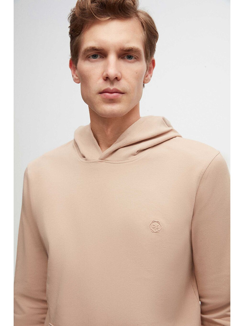 Relaxed Fit Bej Pamuklu Logo Baskılı Sweatshirt-1