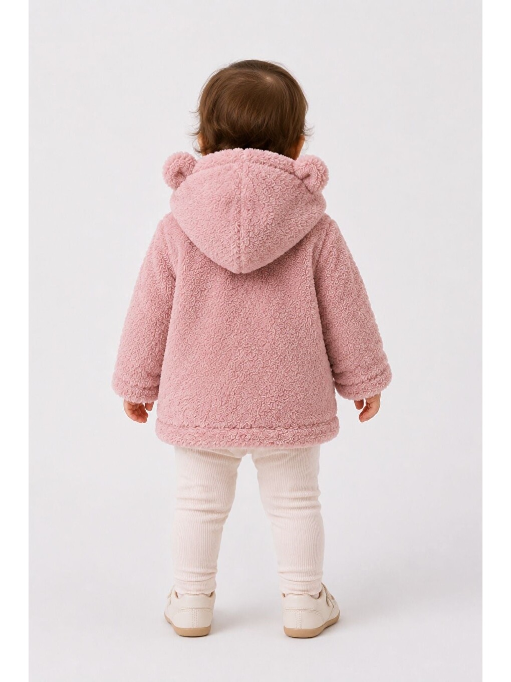 Pembe Bebek Pelüş Ayıcık Kulaklı Kapüşonlu Mont-1