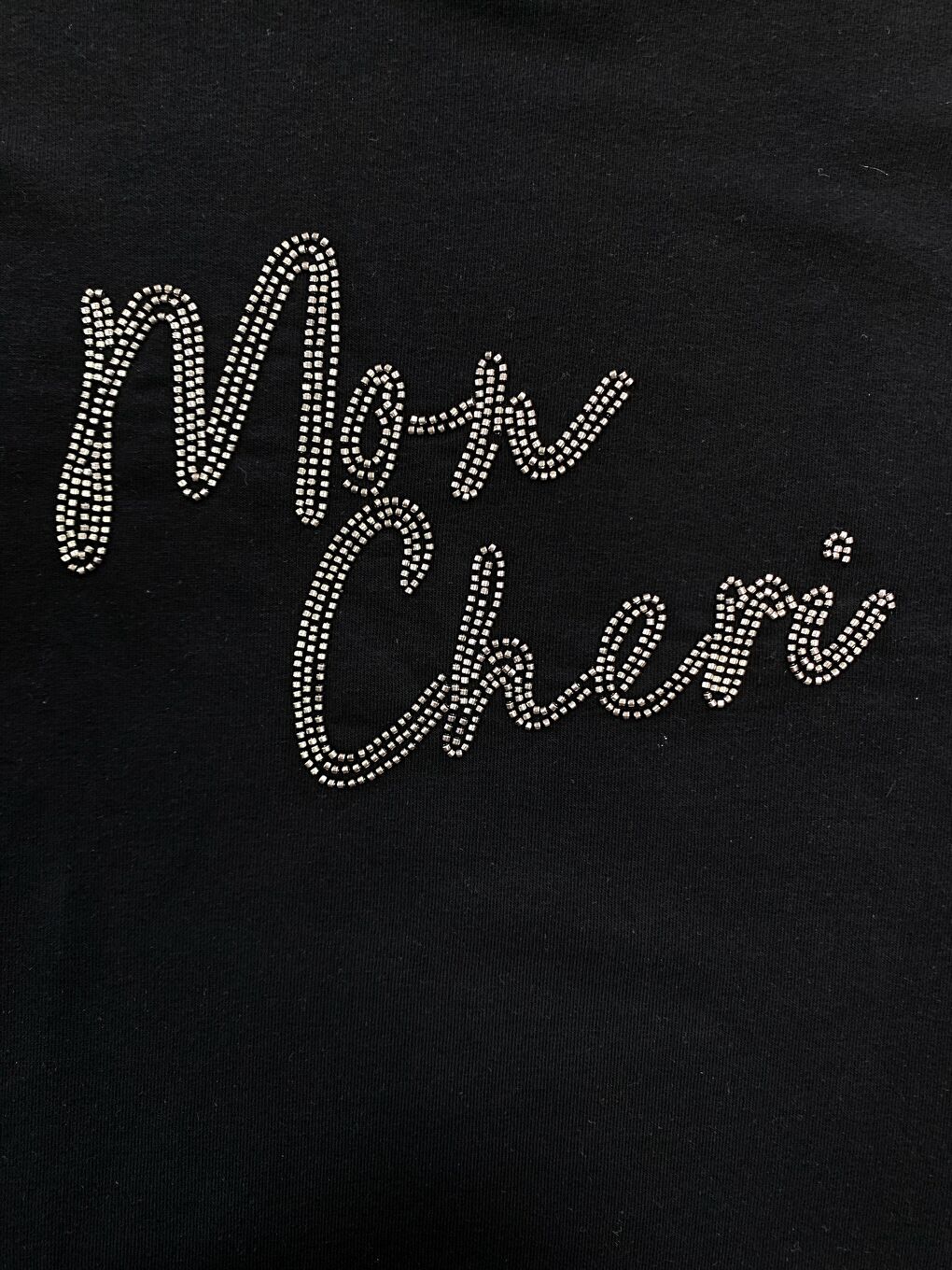 Siyah Kadın Pamuklu Kalın Kışlık Boncuk İşlemeli Yüksek Kalite Ribana Kol Sweatshirt-2