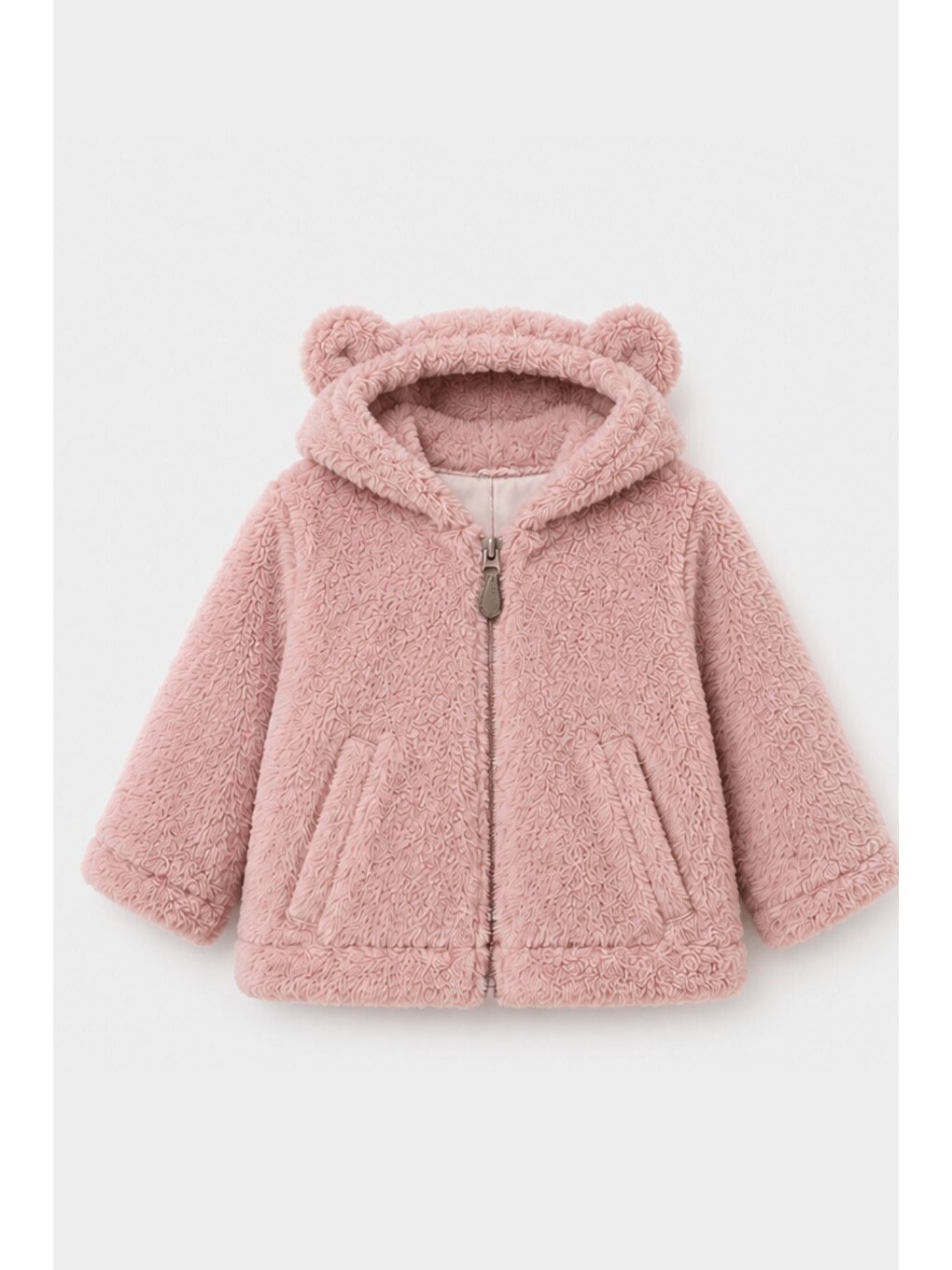Pembe Bebek Pelüş Ayıcık Kulaklı Kapüşonlu Mont-2