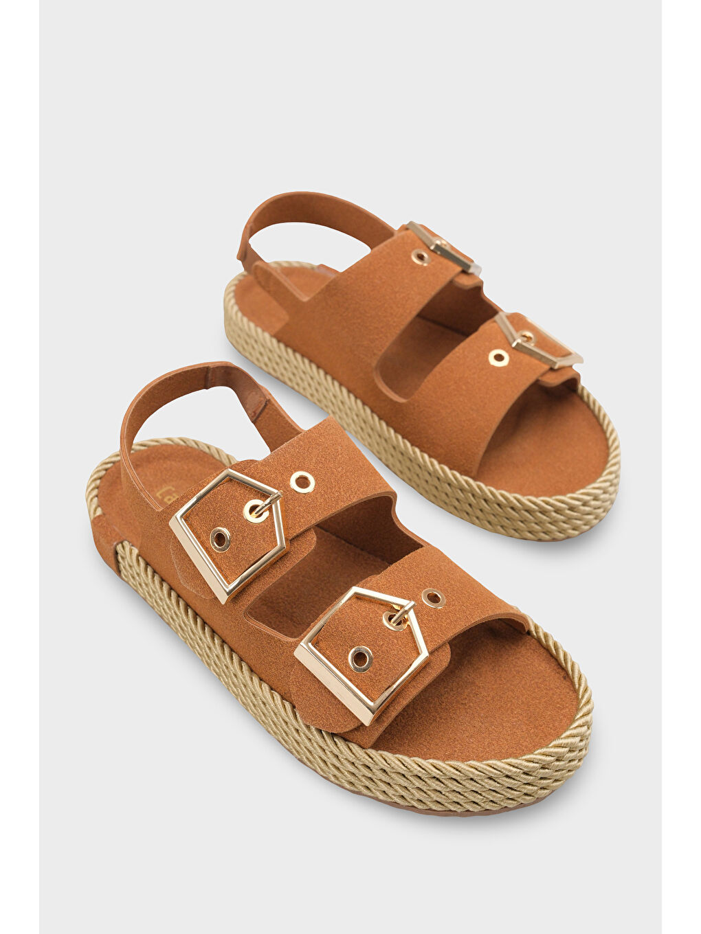 Kahverengi Faith Metal Tokalı Konfor Kadın Sandalet-1