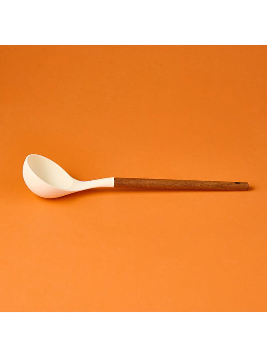 Ekru Ahşap Saplı Silikon Kepçe - Krem / Kahverengi-2