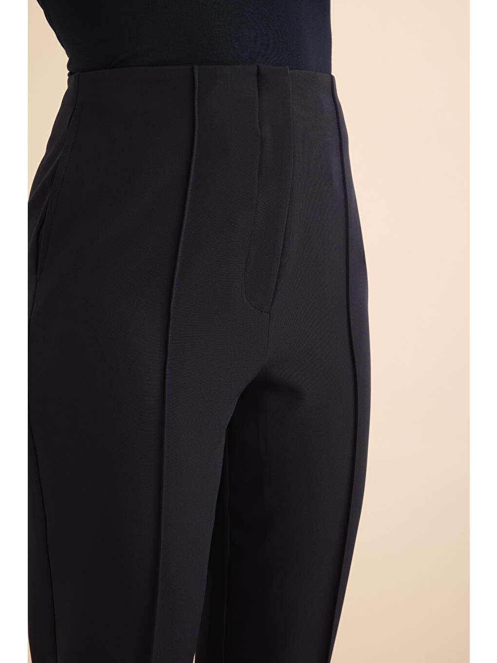 Lacivert Beli Lastik Detaylı Krep Pantolon-4
