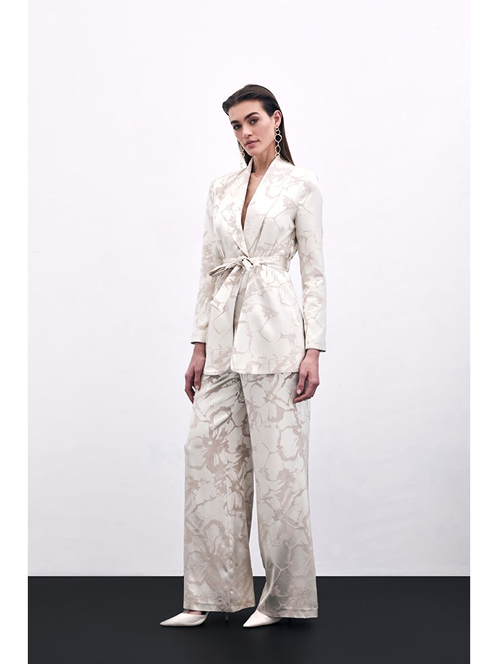 Renkli Jakarlı Pantolon - Bej-2