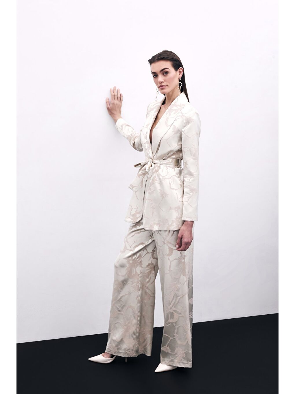 Renkli Jakarlı Pantolon - Bej-3