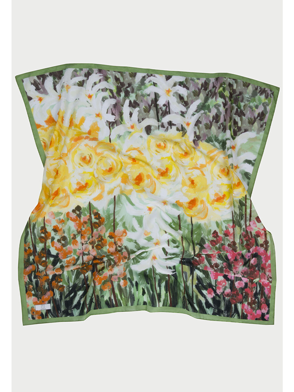 Yeşil Sprıng Flora Desen Pamuk Vual Eşarp Orman-4