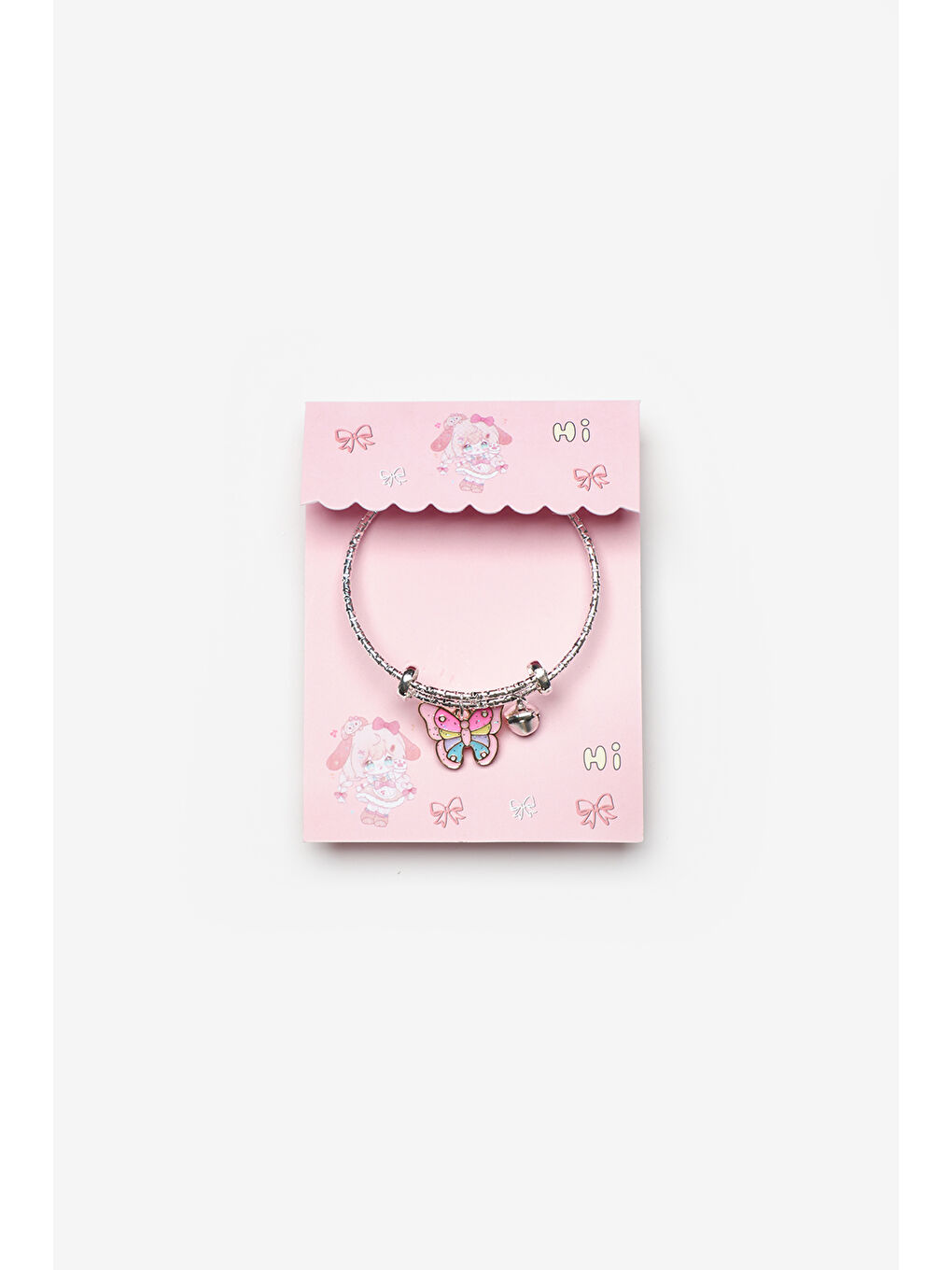 Pembe  Kelebek Figürlü Zil Detaylı Kız Çocuk Ayarlanabilir Bileklik