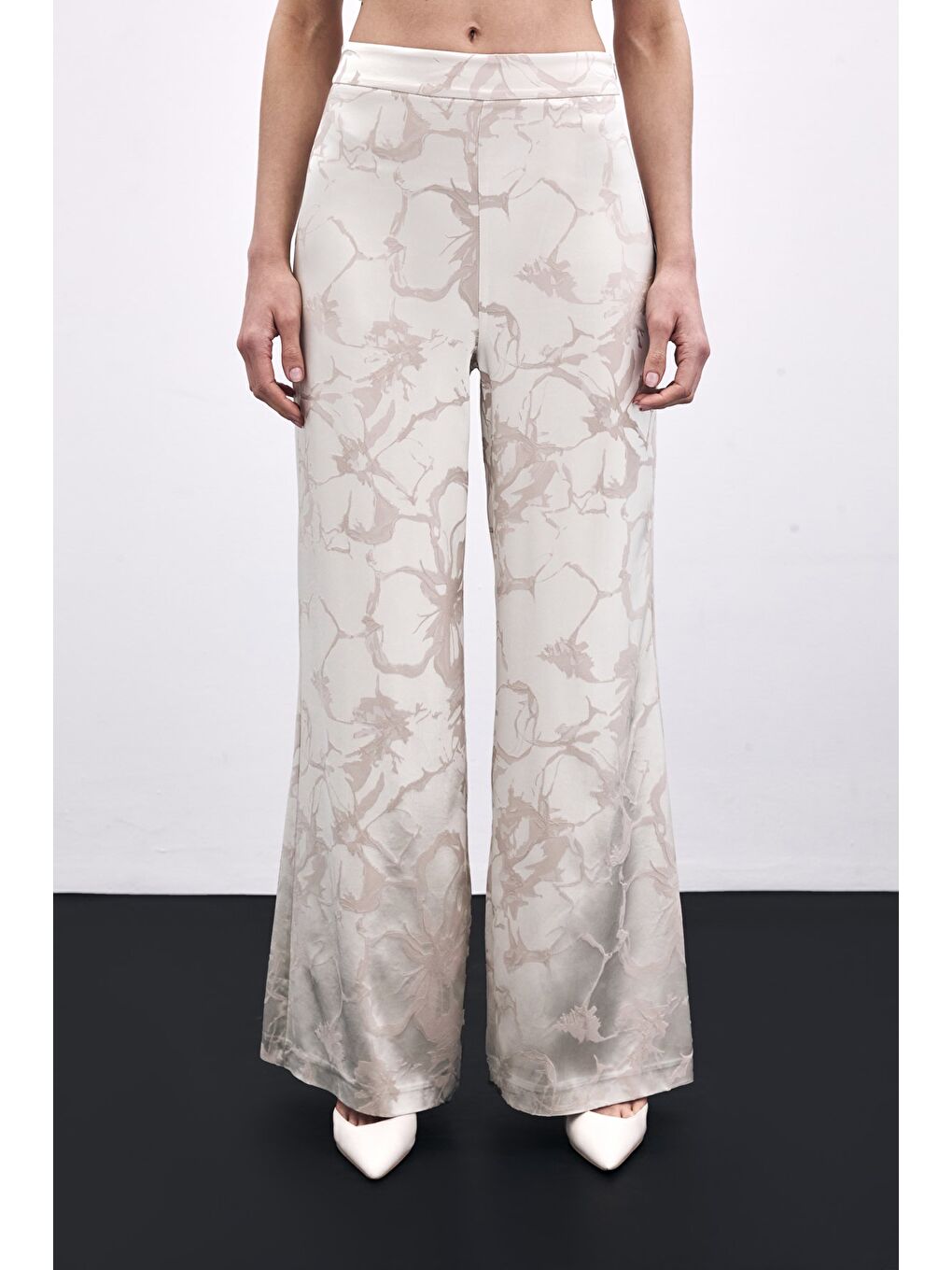 Renkli Jakarlı Pantolon - Bej-5