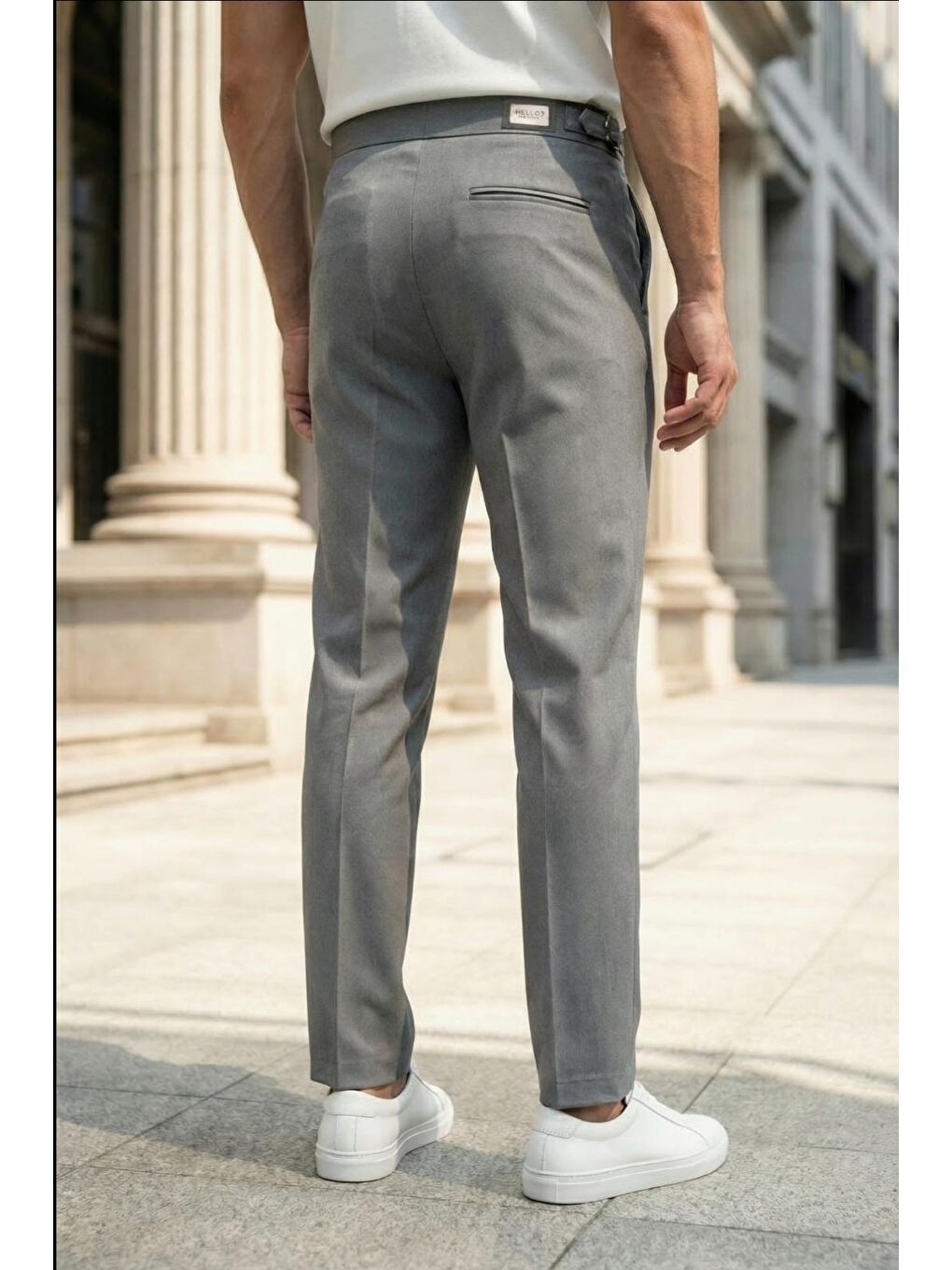 Antrasit Gurkha Stil Yan Ayarlı Metal Tokalı Slim Fit Erkek Kumaş Pantolon Özel Kesim Kruvaze Bel-2